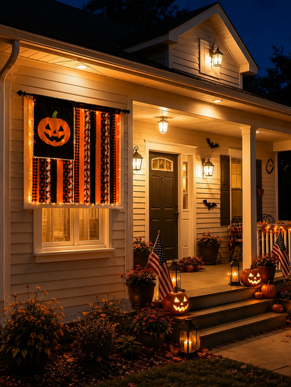 Halloween Banner Flag Pre-Lit Pumpkin Fabric Ribbon Garland Streamers
