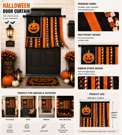 Halloween Banner Flag Pre-Lit Pumpkin Fabric Ribbon Garland Streamers