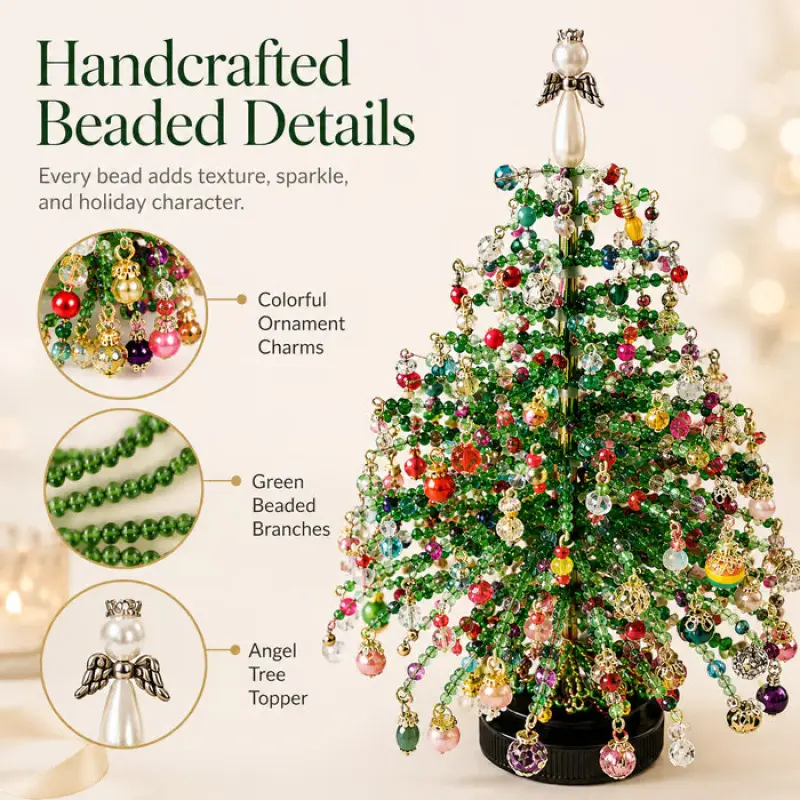 DIY Beaded Christmas Tree Kit, Crystal Craft Set With LED Lights & Angel Topper