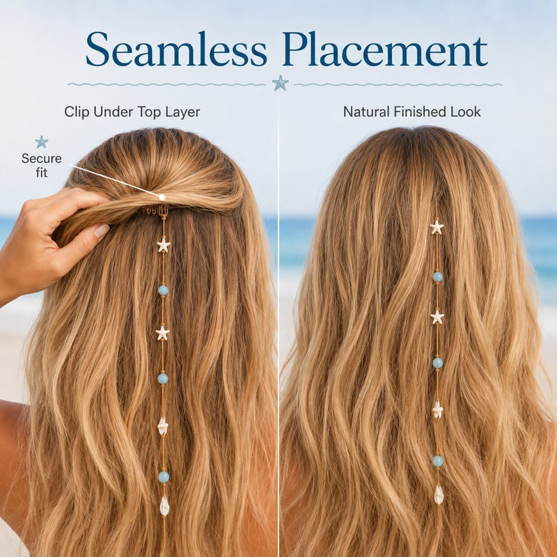 Mermaid Beach Hidden Clip Hair Accent – Ocean Starfish Shell Hair Strand For Summer Vacation