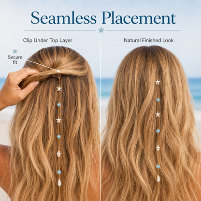 Mermaid Beach Hidden Clip Hair Accent – Ocean Starfish Shell Hair Strand For Summer Vacation