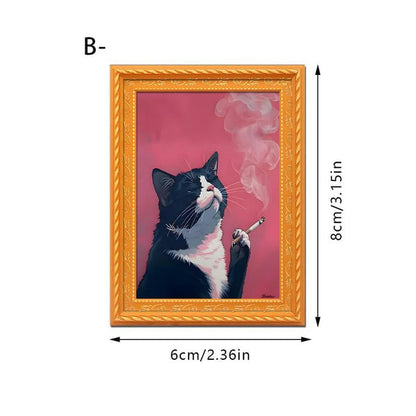 Funny Cat Fridge Magnet - Vintage Art Frame