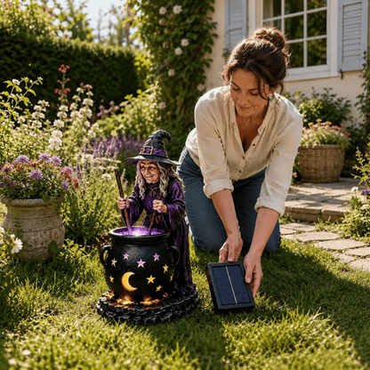 Halloween Witch Glowing Cauldron Solar Light