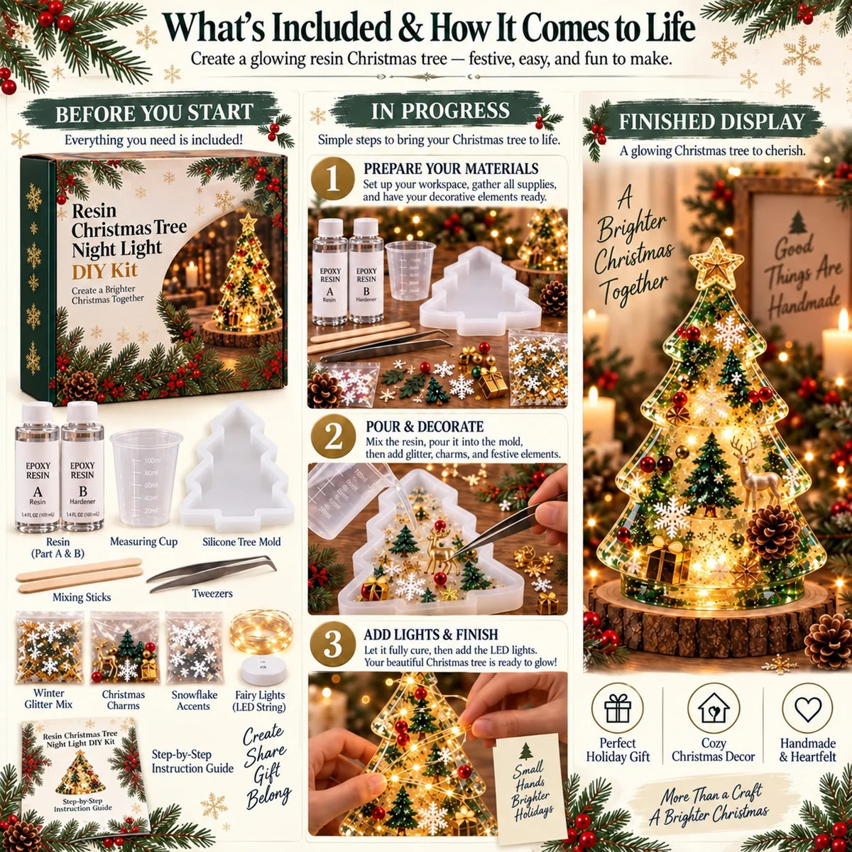 🎄 DIY Christmas Tree Night Light Kit — 💕 Step-by-Step Guide Included