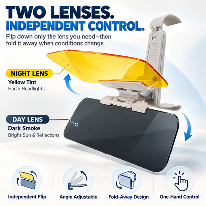 ☀️ 2-in-1 Day & Night Anti-Glare Car Visor Extender – Adjustable Dual-Lens Driving Shield