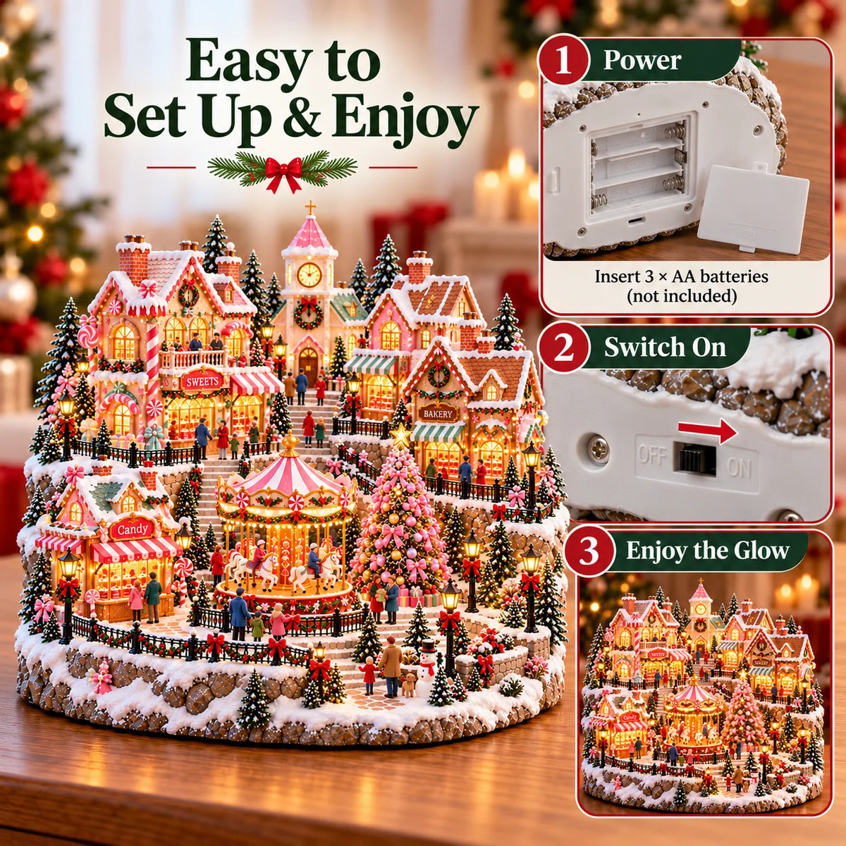 ✨ HOT SALE 49% OFF✨🎄"Candy-Bright" Christmas Market | Illuminated Miniature Christmas Town ✨
