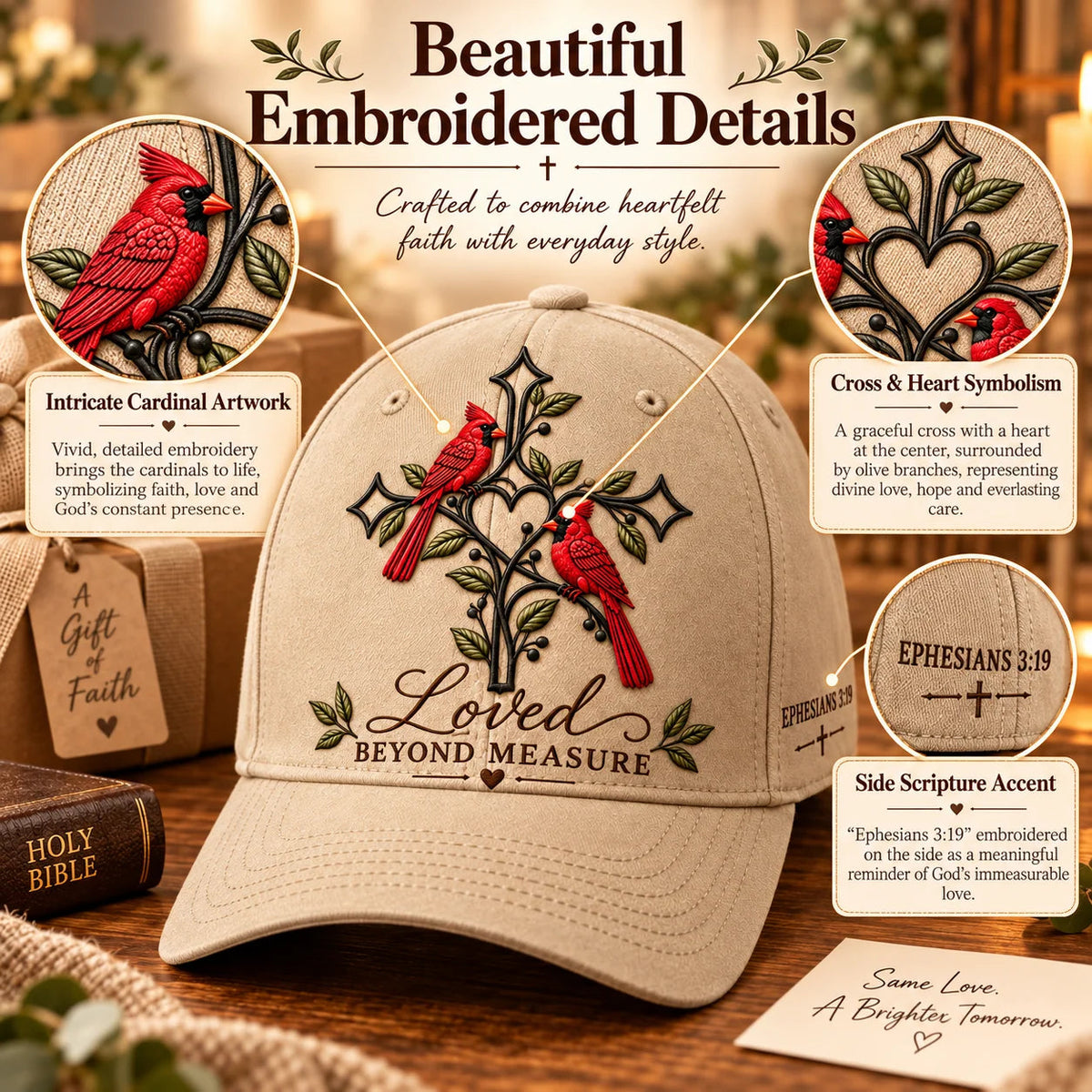 ✝️❤️ Loved Beyond Measure Cardinal Embroidered Cap – Christian Faith Hat 🕊️