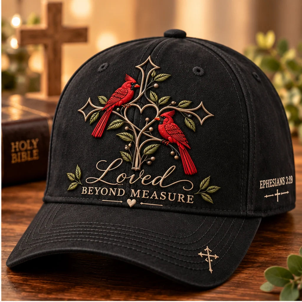 ✝️❤️ Loved Beyond Measure Cardinal Embroidered Cap – Christian Faith Hat 🕊️