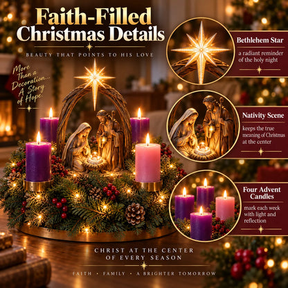 ✝️ Lighted Nativity Advent Wreath – 4-Week Christmas Candlelight Tradition 🕯️