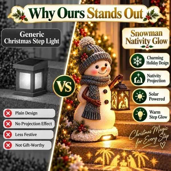 ⛄ Last Day 49% Snowman Nativity Glow™ – Solar Christmas Step Light with Holy Family Projection