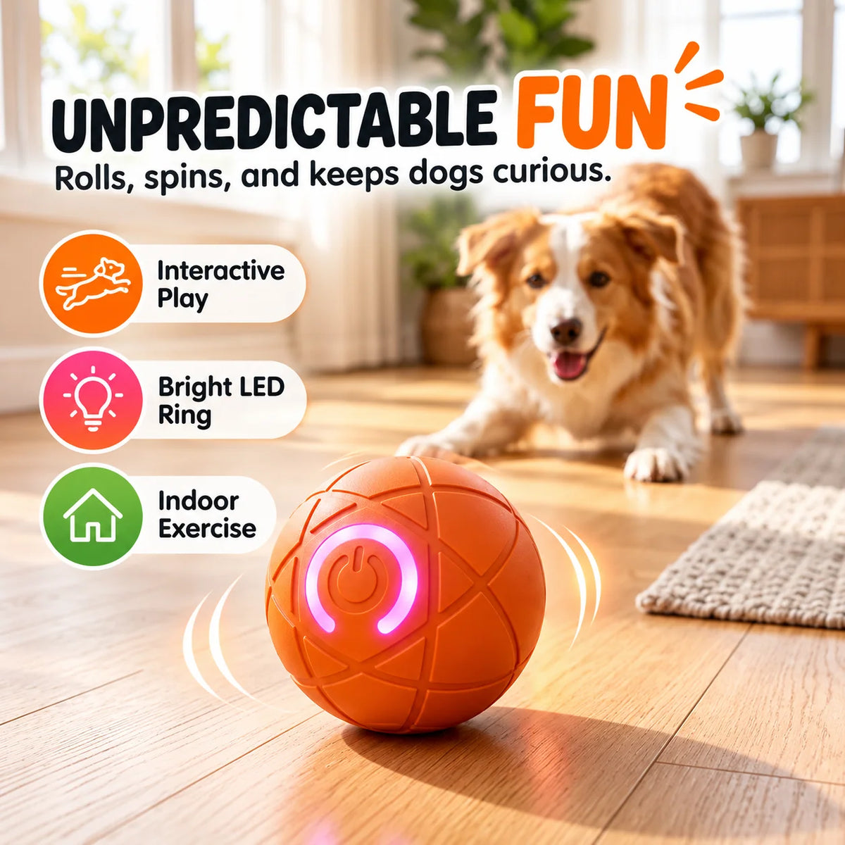 Self-Moving Interactive Dog Ball – USB Rechargeable Pet Toy