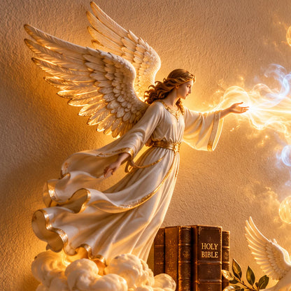 ✝️✨ Divine Light of Faith™ – 3D Lighted Jesus & Angel Wall Art with Glowing Cross