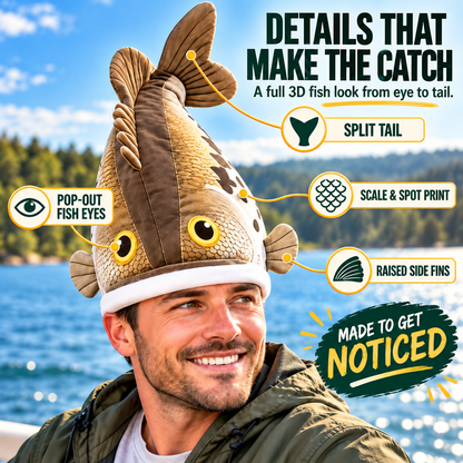 🔥Last day 49% OFF🐟 Funny 3D Fish Hat — Funny Fishing Gift for Anglers, Lake Days & Parties