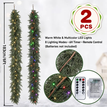 2-Pack Pre-Lit Artificial Cedar Hanging Garland Set with Remote Switch