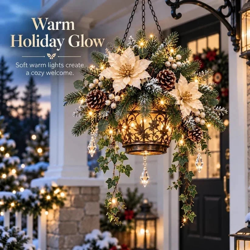 ✨❄️ Winter Bloom Glow™ Hanging Basket – Lighted Christmas Porch Decor