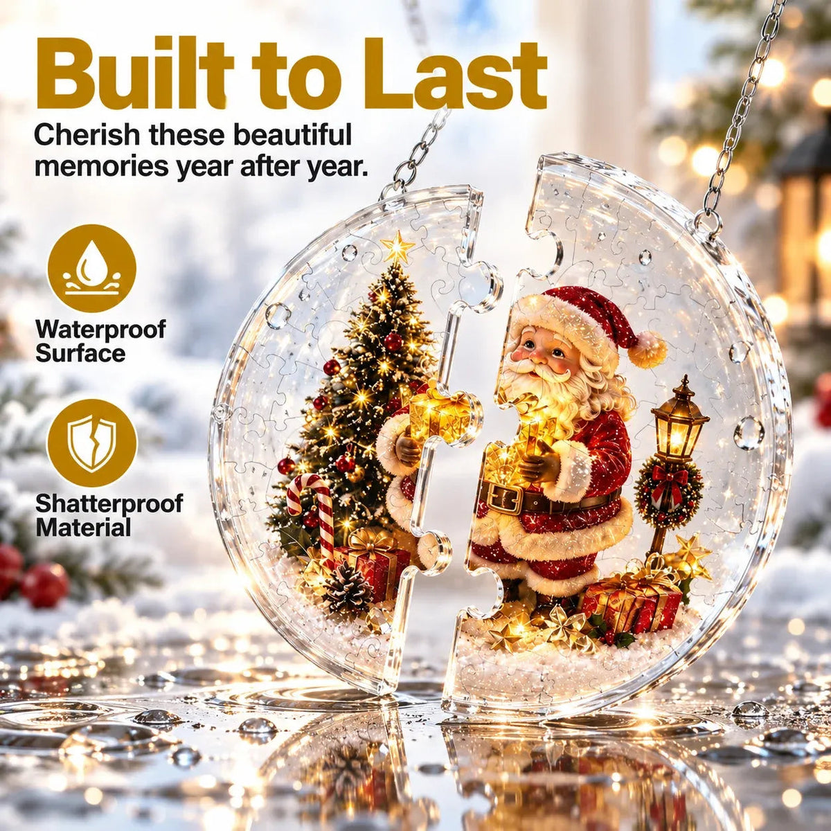 🎅⛄Christmas acrylic puzzle ornament, Santa Claus snow scene transparent tile puzzle, Christmas holiday decoration