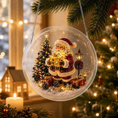 🎅⛄Christmas acrylic puzzle ornament, Santa Claus snow scene transparent tile puzzle, Christmas holiday decoration