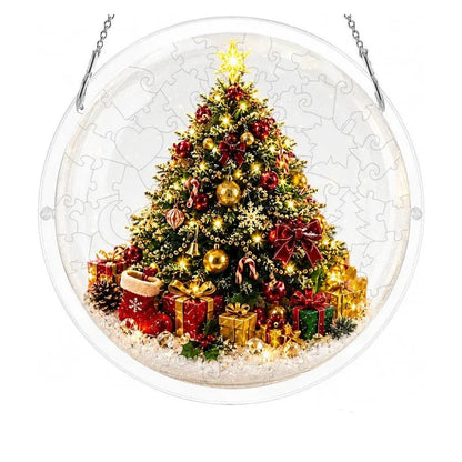 🎅⛄Christmas acrylic puzzle ornament, Santa Claus snow scene transparent tile puzzle, Christmas holiday decoration