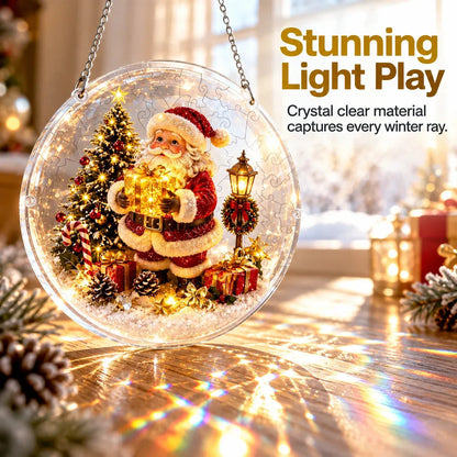 🎅⛄Christmas acrylic puzzle ornament, Santa Claus snow scene transparent tile puzzle, Christmas holiday decoration
