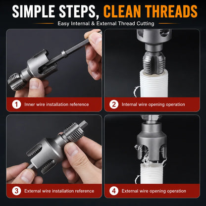 Drill-Powered Pipe Thread Cutting Bit — Internal & External Threading for 1/2" & 3/4" Plastic Pipes