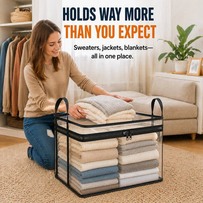 New Upgrade-Large Clear Thick Plastic Storage Box With Hinged Lid