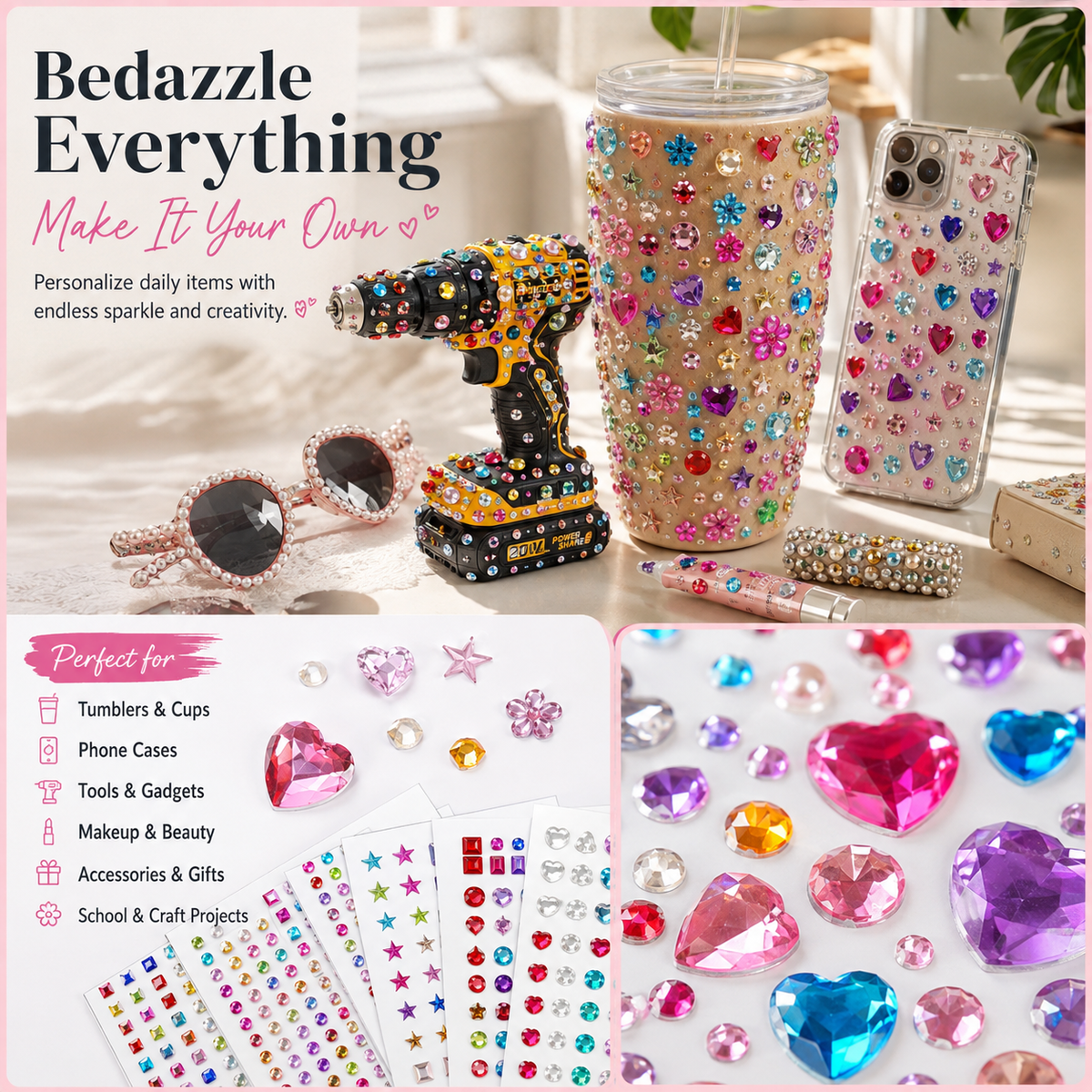 ✨ 3,500-Piece Rhinestone Sticker Kit – 12 Sheets of Sparkling 3D Gem & Pearl Stickers💎