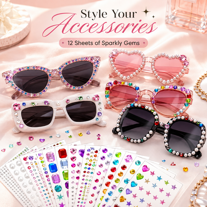 ✨ 3,500-Piece Rhinestone Sticker Kit – 12 Sheets of Sparkling 3D Gem & Pearl Stickers💎