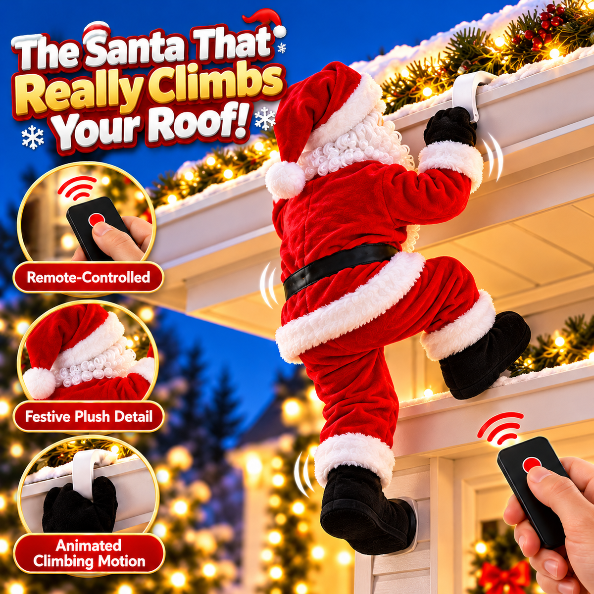 🎅🎄 Climbing Santa™ – Animated Christmas Roof & Gutter Hanging Decoration | Watch Santa Try to Climb Your Roof! 🎁