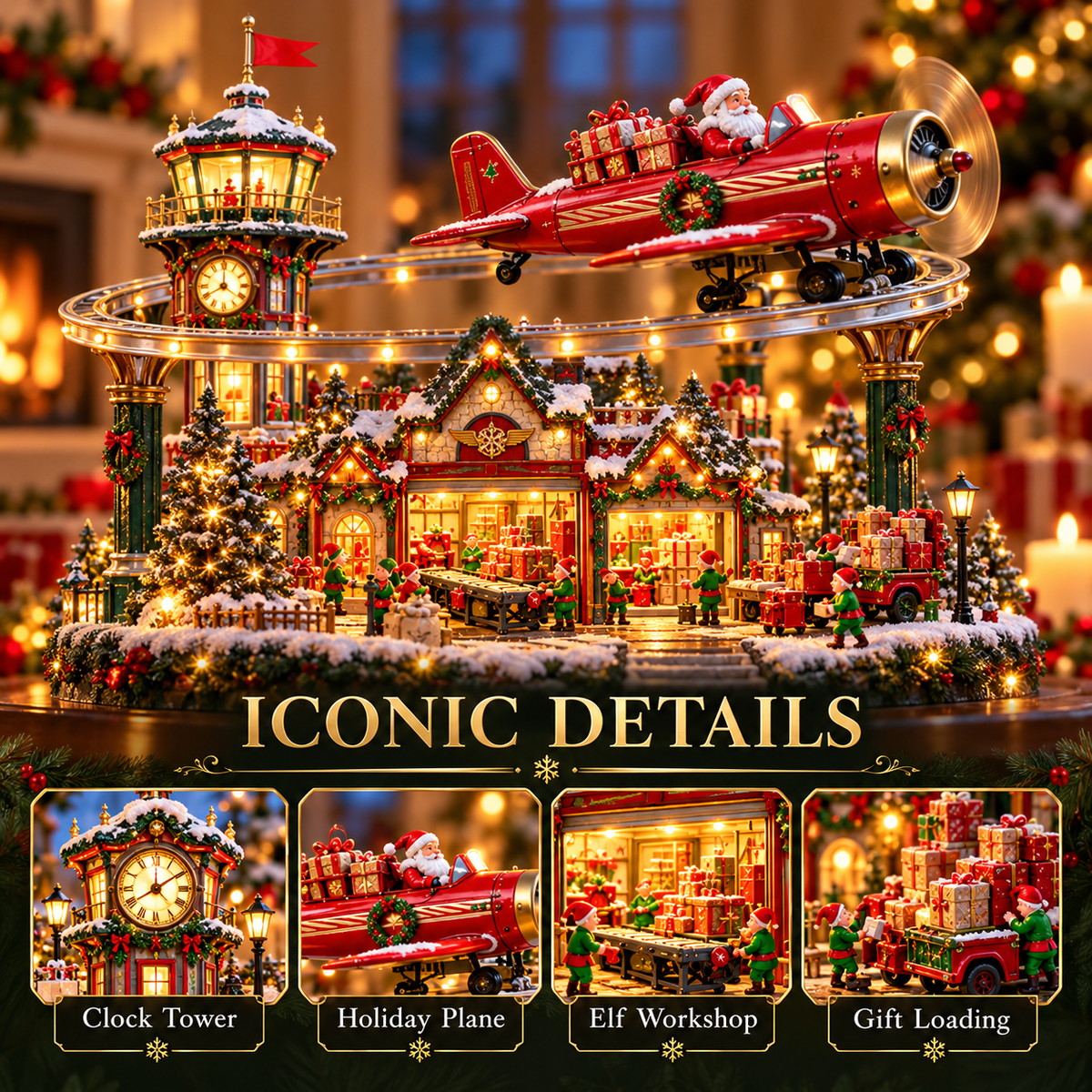 ✈️ North Pole Air Mail Village™ – Lighted Christmas Airport with Santa's Plane, Elf Workshop & Gift Depot