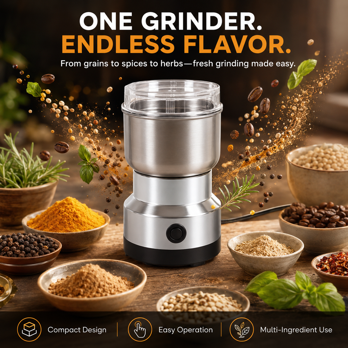 🚀 High-Speed Stainless Steel Grain Grinder