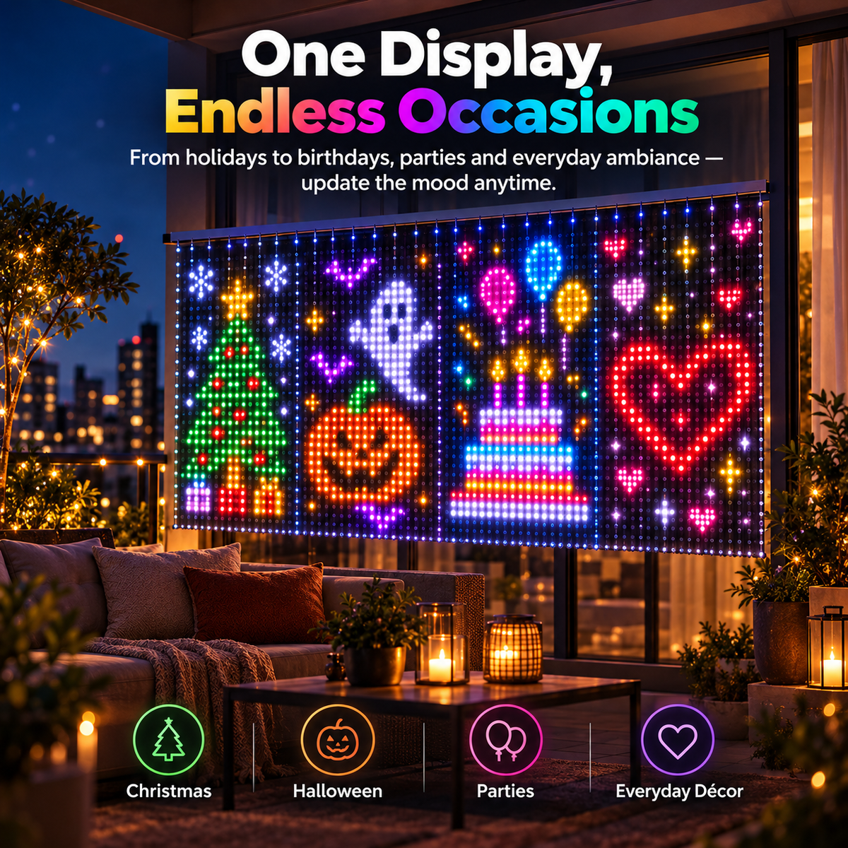 🎄📱Smart LED Curtain Lights – Upload Your Own Pictures & Animations ✨