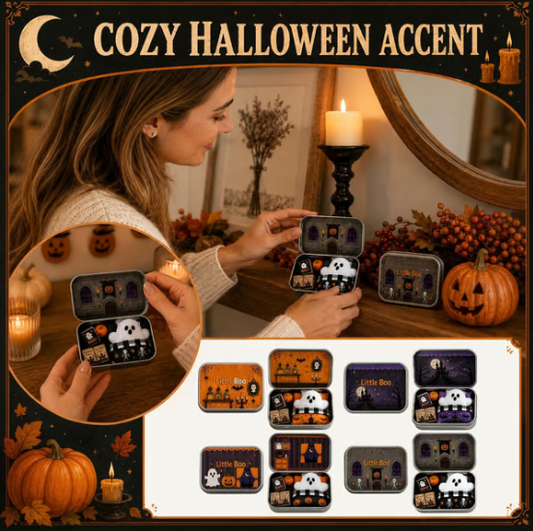 Halloween Mini Ghost Tin Box Set - Cute Spooky Halloween Travel Figurine