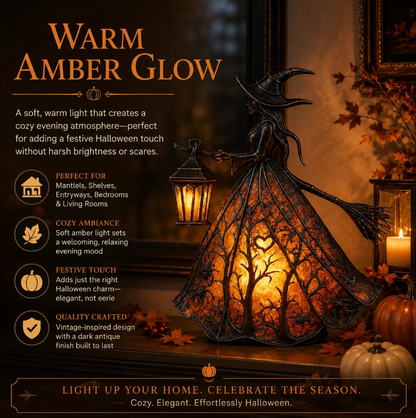 Vintage Lighted Witch Lantern Table Lamp