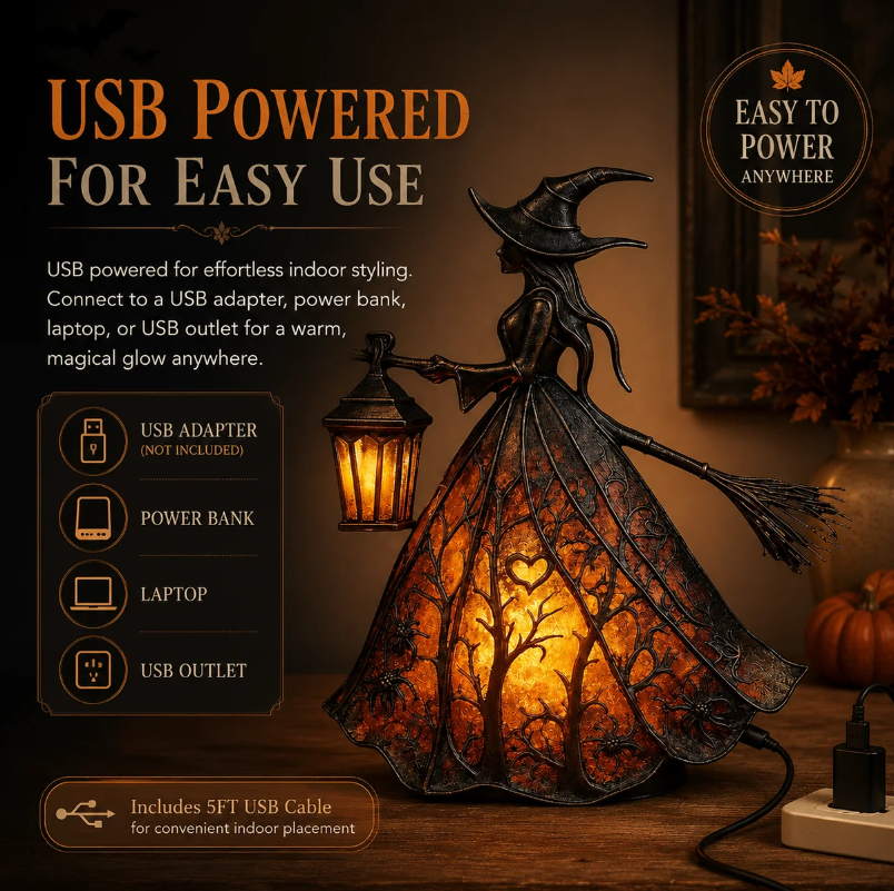 Vintage Lighted Witch Lantern Table Lamp