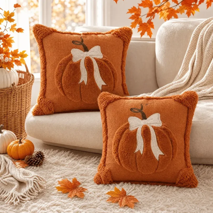 Limited-Time Fall Offer – Cozy 3D Bow Pumpkin Pillow Cover