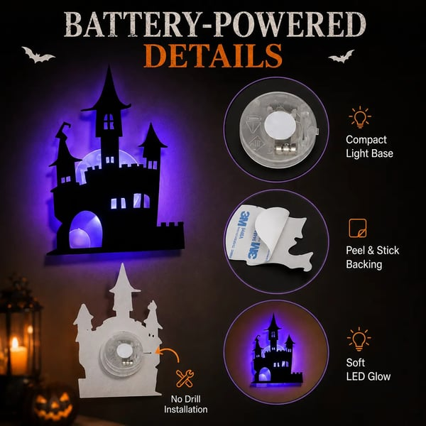 Halloween LED Silhouette Wall Light Sticker, Battery Powered Peel And Stick Decorative Light