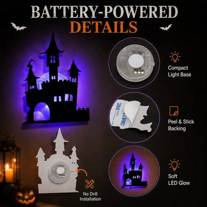 Halloween LED Silhouette Wall Light Sticker, Battery Powered Peel And Stick Decorative Light