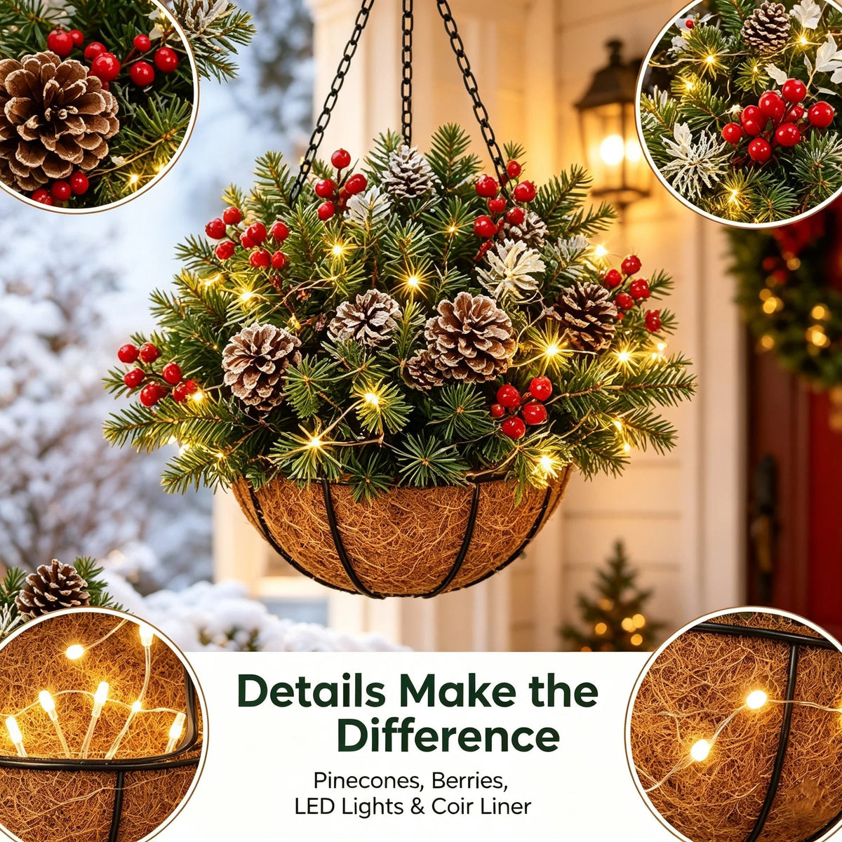 🎄 50% OFF Christmas Hanging Baskets ✨ Festive Lights, Instant Holiday Charm!