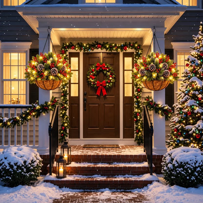 🎄 Last Day 50% OFF 🏆 Pre-Lit Christmas Hanging Basket | Pre-lit, weather-resistant, and zero maintenance