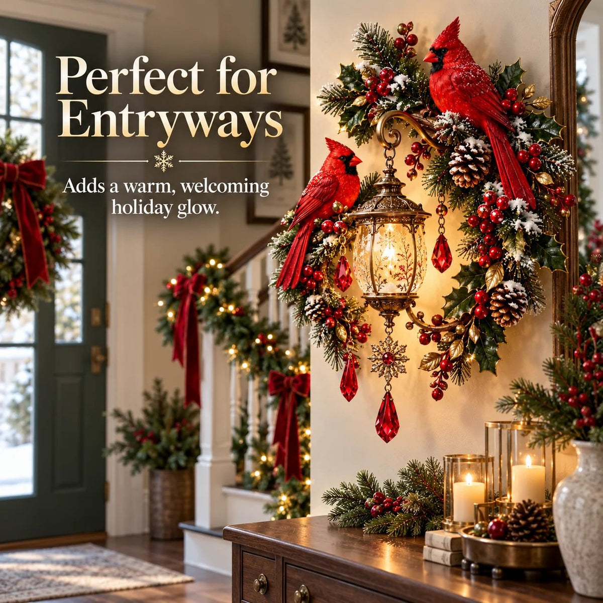 🔥Cardinal Christmas Lantern Glow™ – Lighted Holiday Wall Decor