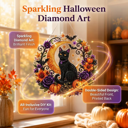 Halloween Black Cat Moon Diamond Art Hanging Ornament Kit