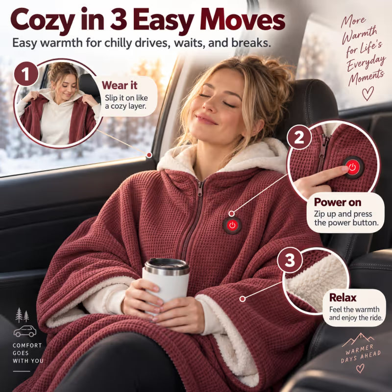 🔥🔥🔥8-Zone Heated Blanket & Wearable Shawl – 3 Heat Levels, USB Powered