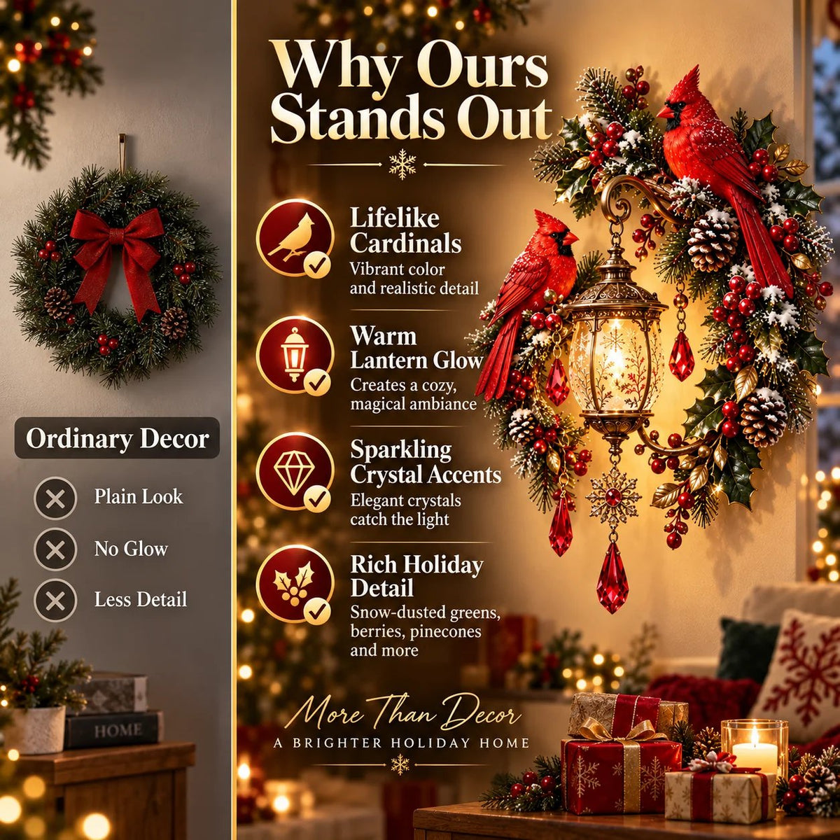 🔥Cardinal Christmas Lantern Glow™ – Lighted Holiday Wall Decor