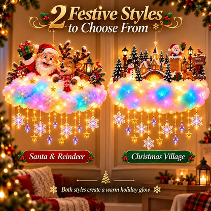 🎄 Light-Up Christmas Cloud Hanging Decor – Santa & Winter Village Holiday Display