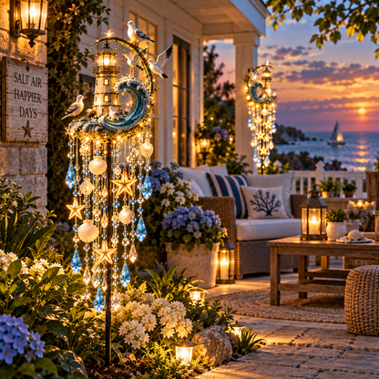 🌊 Lighthouse Tide Glow™ – Solar Lighthouse Garden Stake Light with Crystal Tassels