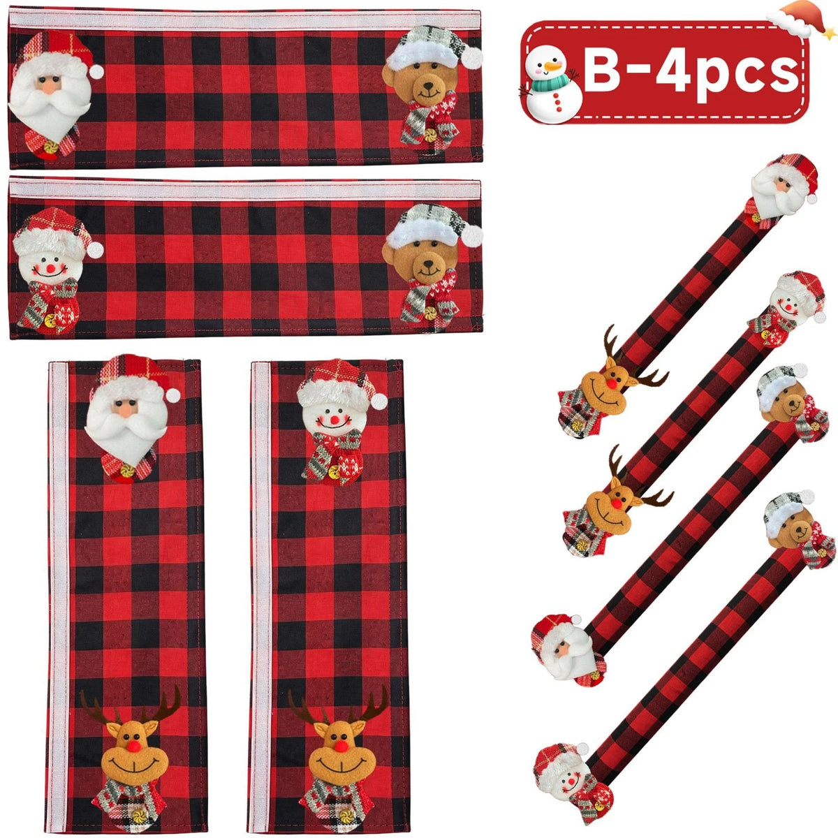 🎅🎄4PCS Plush Christmas Handle Covers – 40 cm Textured Linen Wraps with Snug Fastening for Fridges, Ovens, Dishwashers & Microwaves 🎁