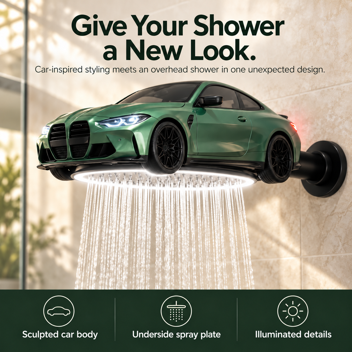 🚗✨ AutoFlow™ Car-Shaped LED Rainfall Shower Head – Luxury Automotive Design & Spa-Style Shower Experience