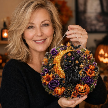 Halloween Black Cat Moon Diamond Art Hanging Ornament Kit