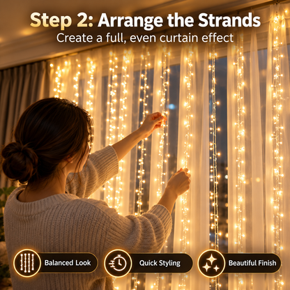 🎄 Christmas Curtain Lights – Warm White LED Window Lights with Remote Control