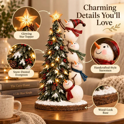 ⛄ Four Snowmen Light-Up Christmas Tree Figurine – LED Holiday Tabletop Decoration